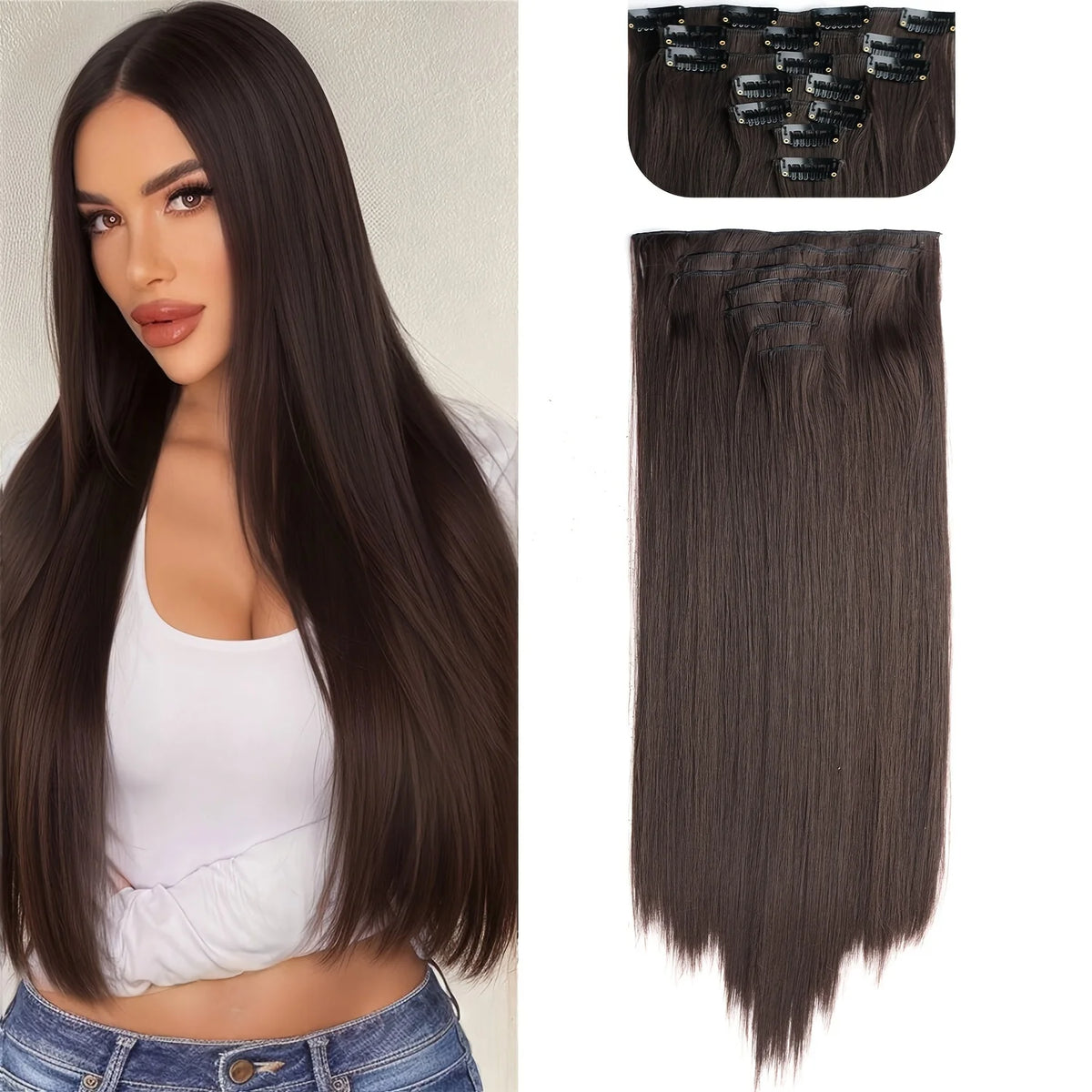 Extensions Cheveux Clips 7 Pcs Synthétique 50 Couleurs – CLEVI Paris