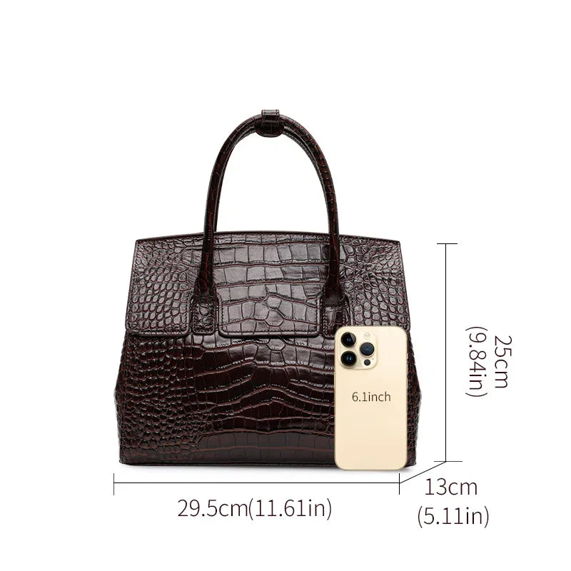 Sac À Main Femme Cuir Véritable Croco Brillant Rabat Bureau – CLEVI Paris