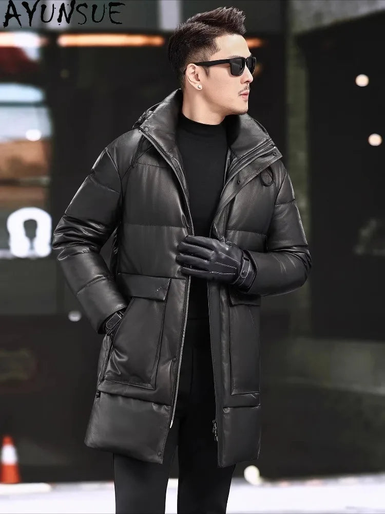 Manteau homme en cuir à capuche amovible – CLEVI Paris