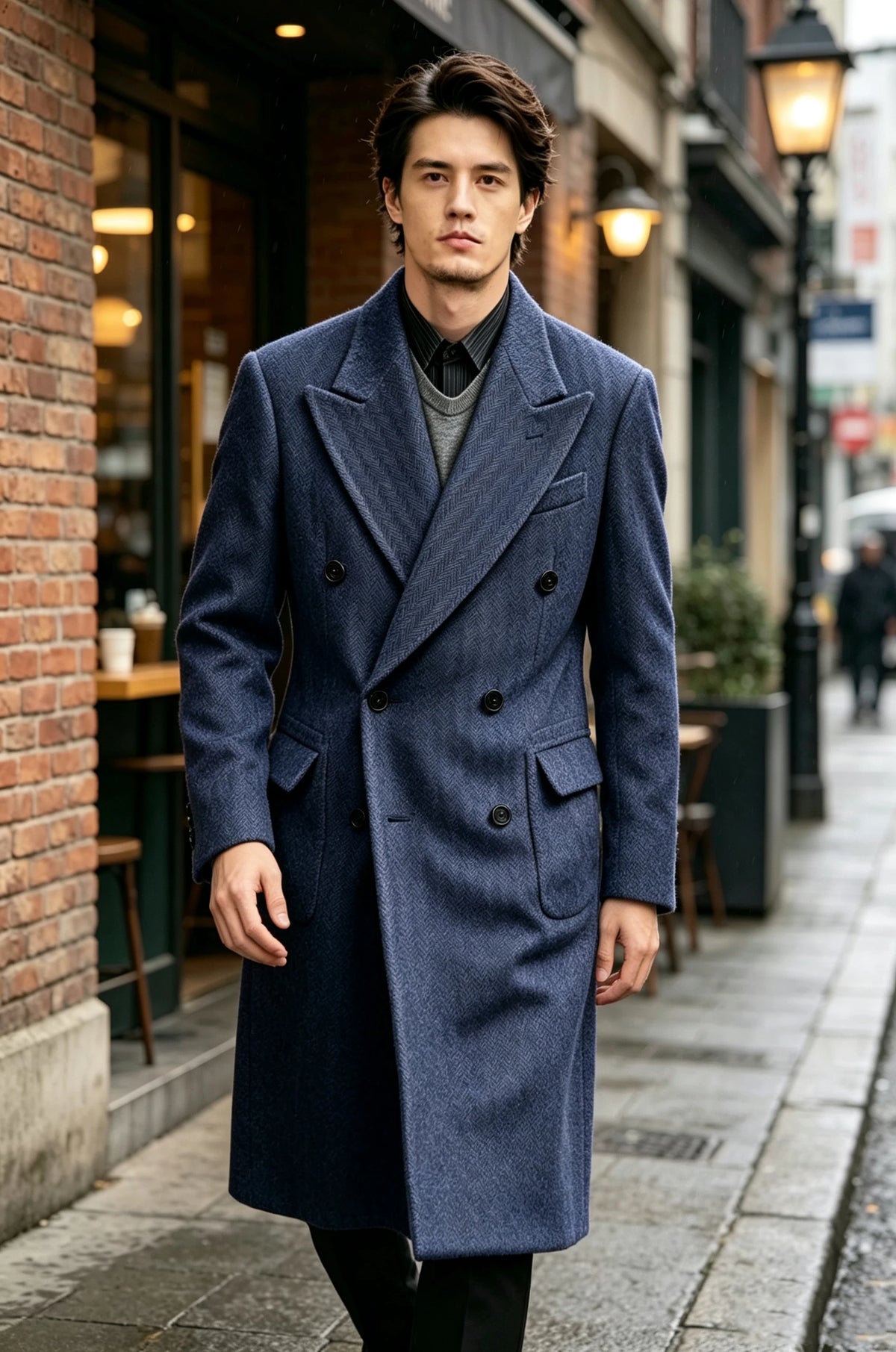 Manteau long homme tweed à chevrons – CLEVI Paris