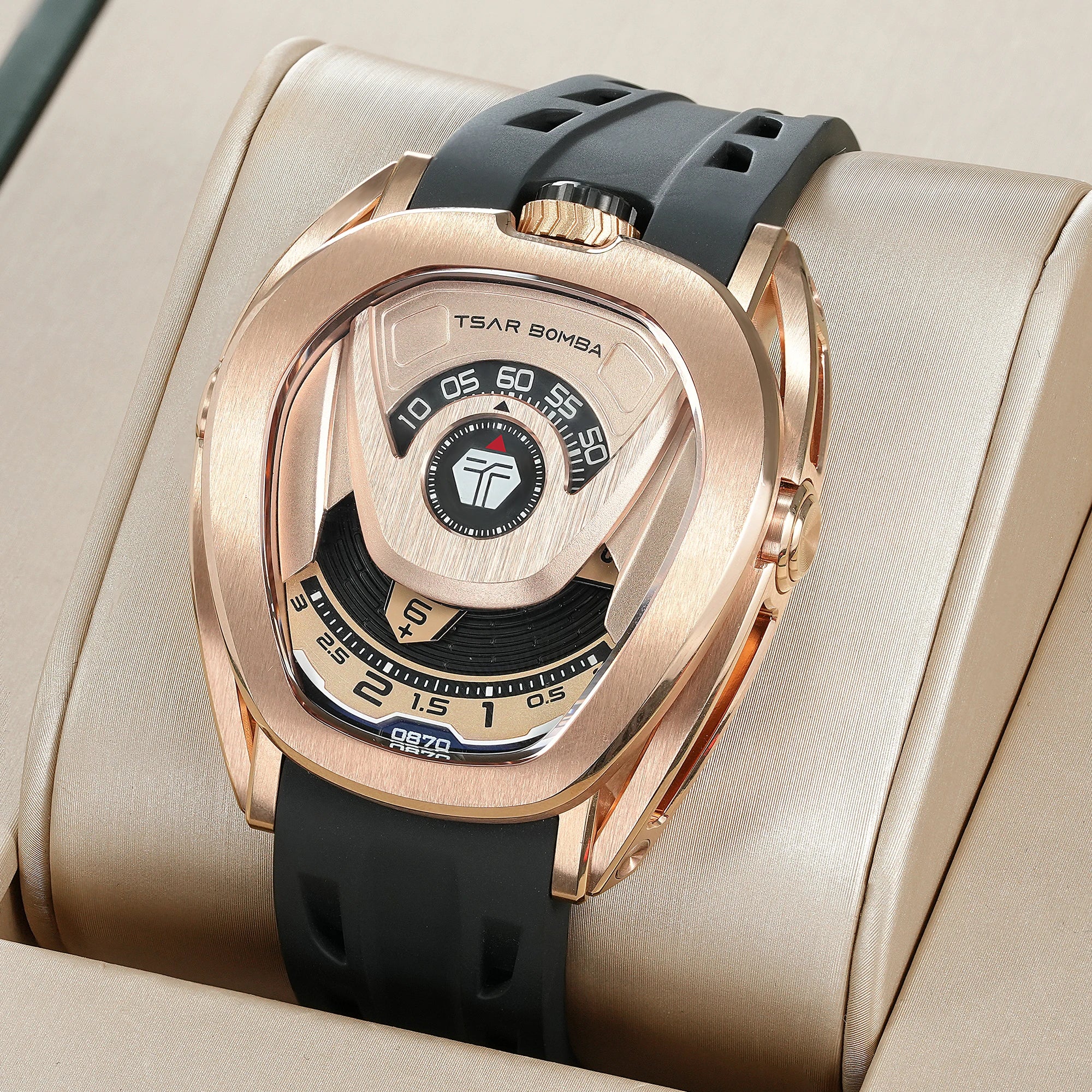 Montre Homme Automatique TSAR BOMBA TB8213A – Mouvement Japonais Verre Saphir Étanche 100m Lunette Carbone – CLEVI Paris
