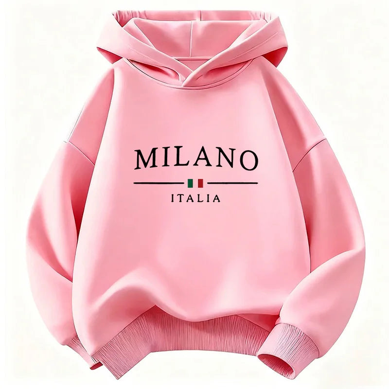 Sweat enfant à capuche imprimé Milano – CLEVI Paris