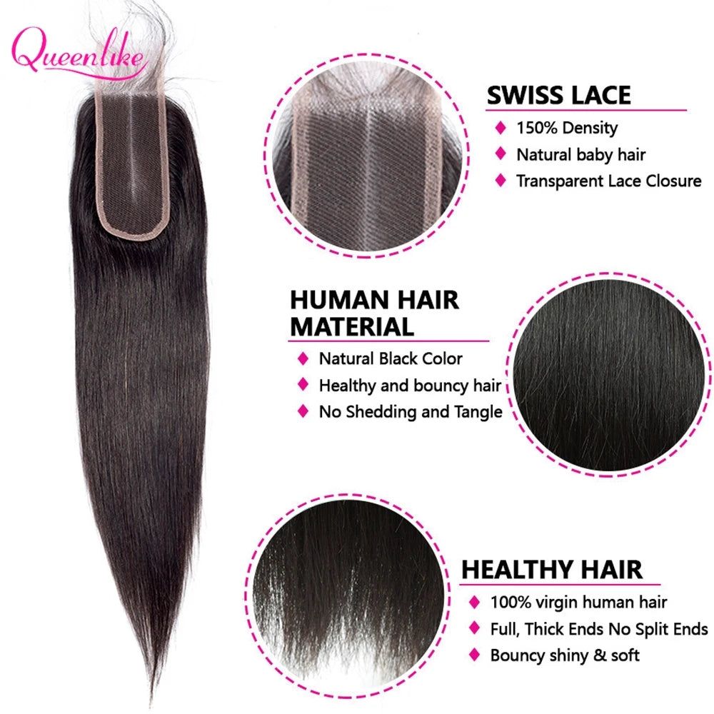 Bundles Cheveux Humains Straight + Closure HD Lace 2x6 Remy Hair Brésiliens 12A – CLEVI Paris