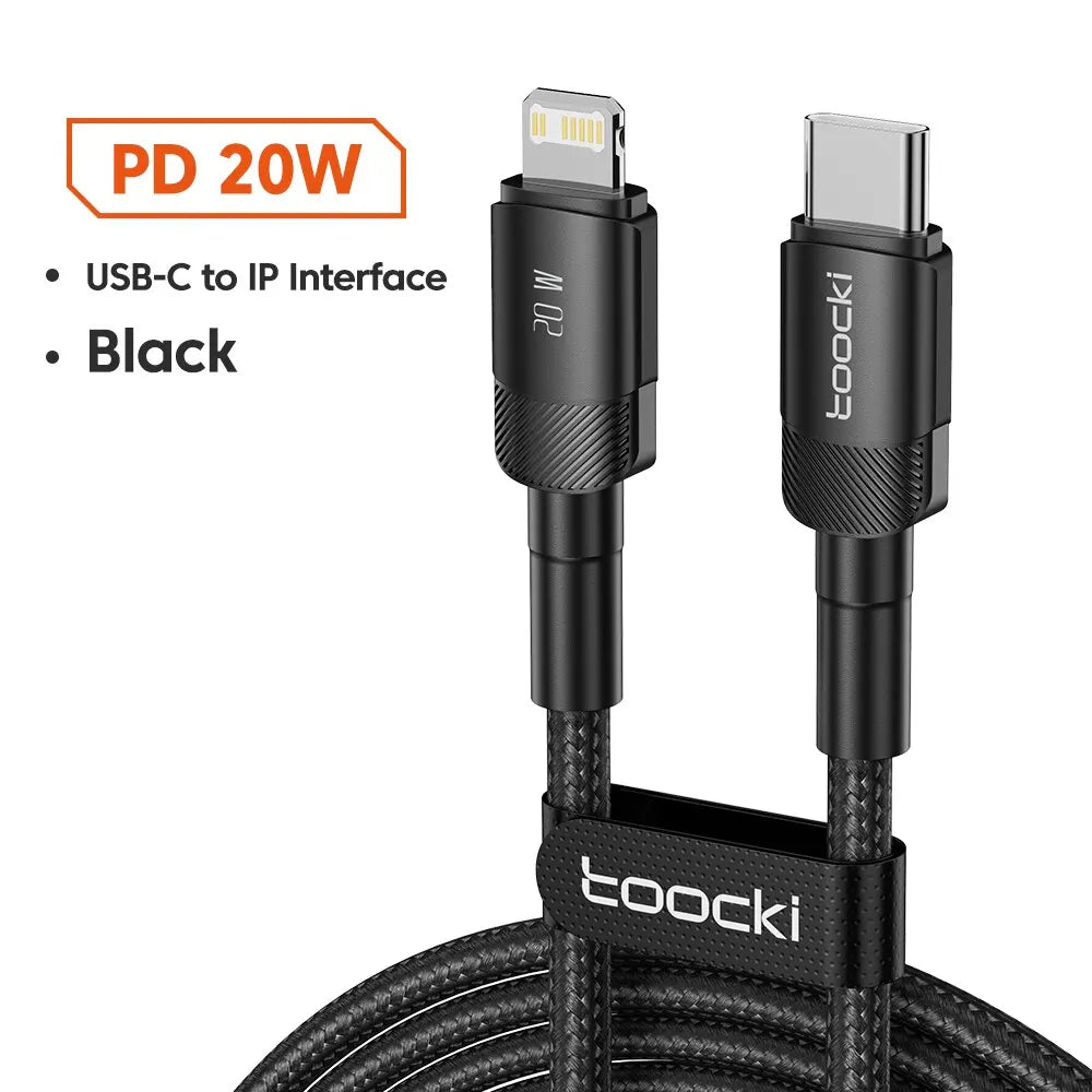 Câble Toocki Charge Rapide USB-C Lightning 60W 100W Tressé – CLEVI Paris