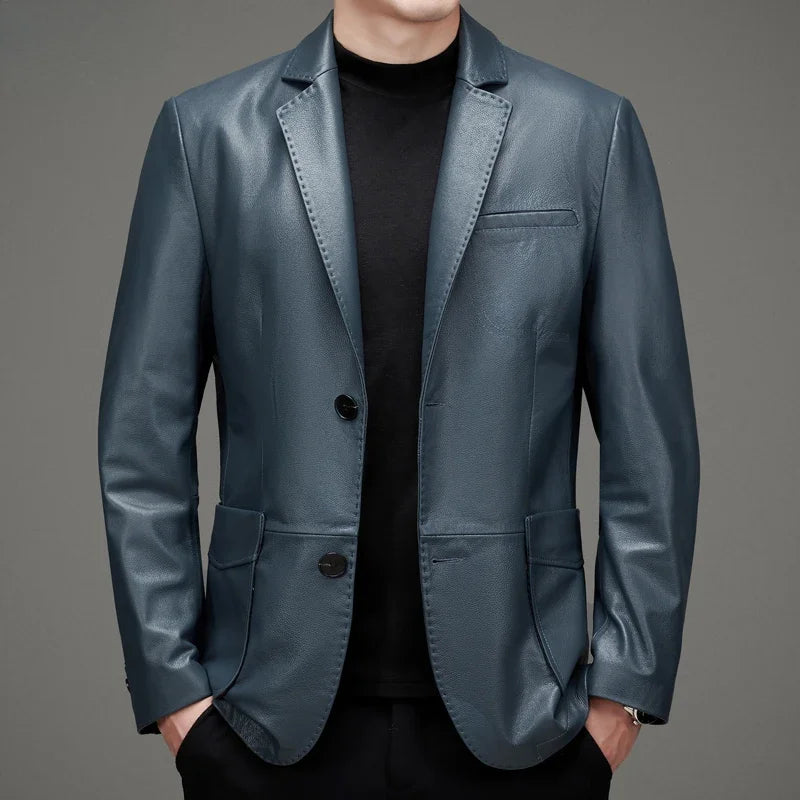 Veste homme en cuir de vachette boutonnée – CLEVI Paris
