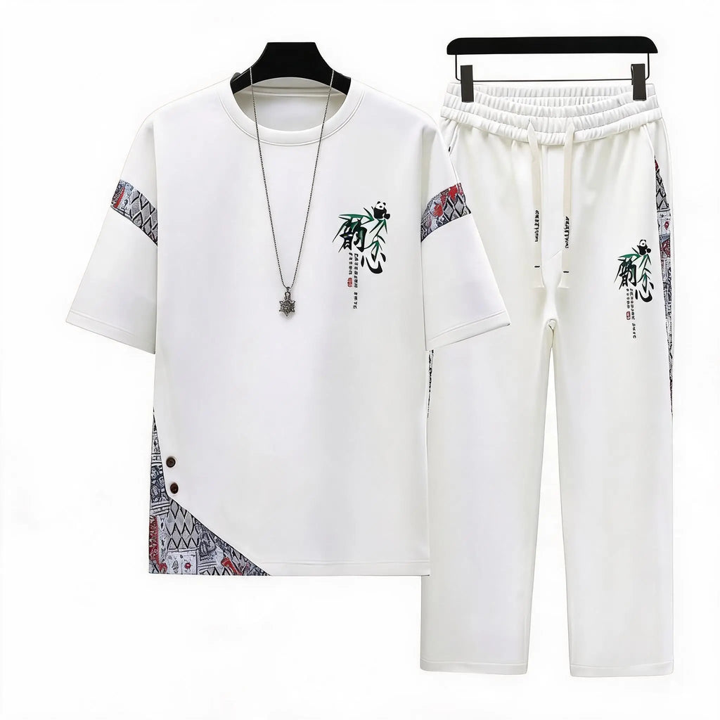 Ensemble 2 Pièces Homme T-shirt Imprimé + Pantalon 9/10 Été Grande Taille KOLMAKOV – Noir & Blanc, M à 4XL – CLEVI Paris