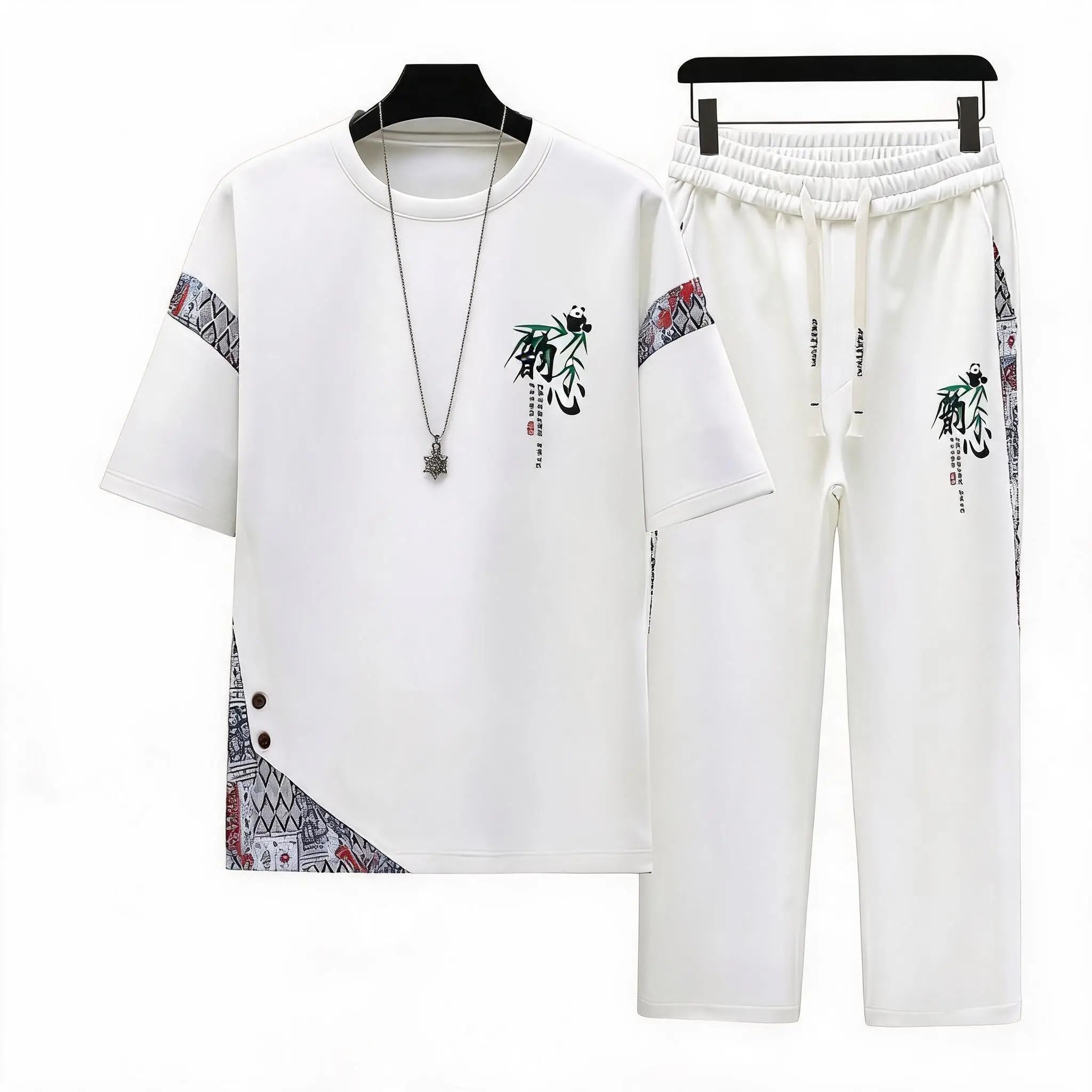 Ensemble 2 Pièces Homme T-shirt Imprimé + Pantalon 9/10 Été Grande Taille KOLMAKOV – Noir & Blanc, M à 4XL – CLEVI Paris