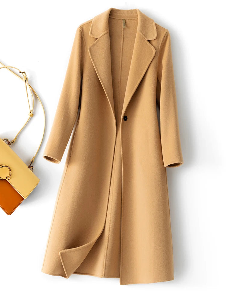 Manteau long femme en laine à un bouton – CLEVI Paris