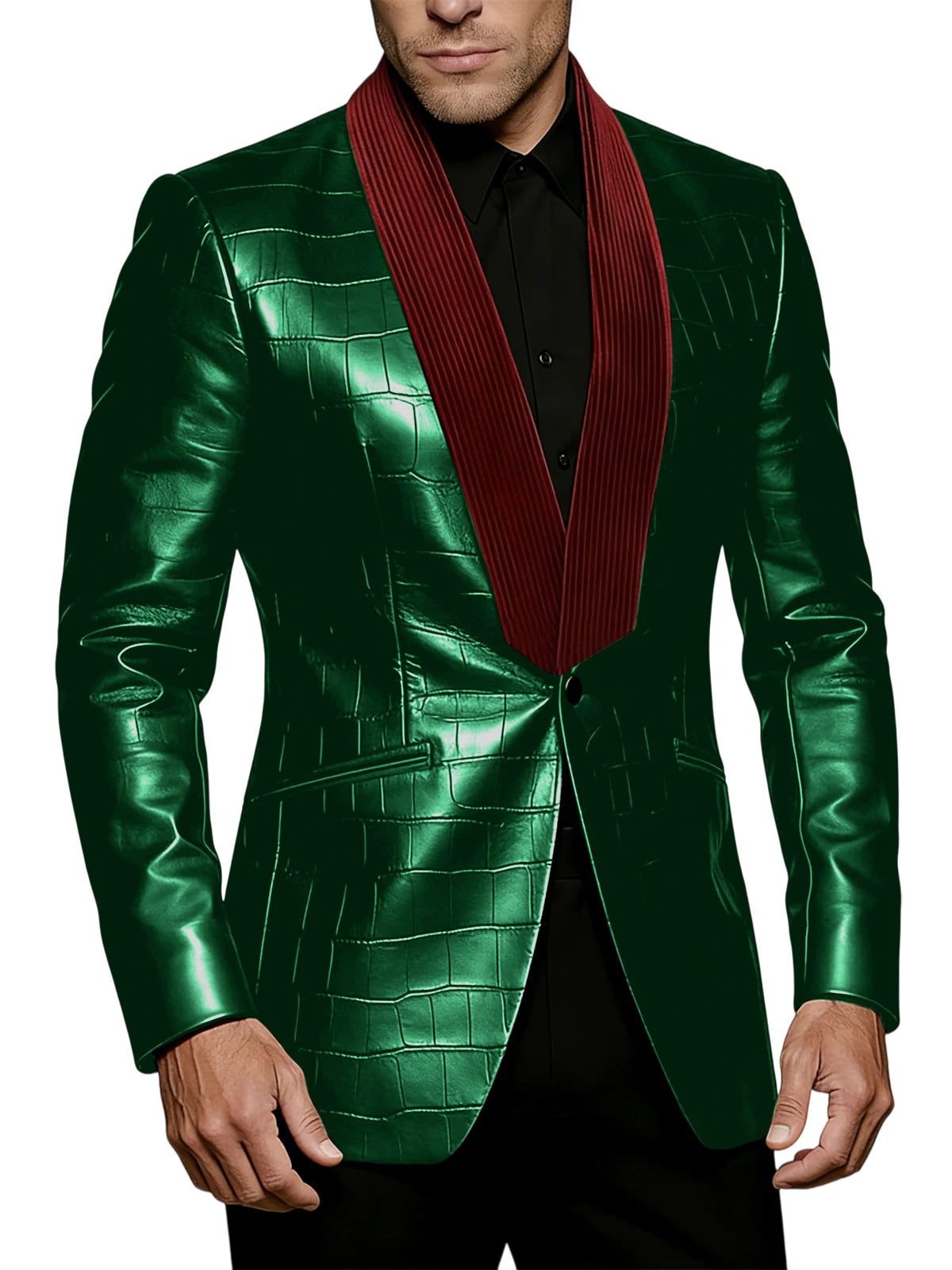 Blazer homme effet crocodile, col contrasté – CLEVI Paris