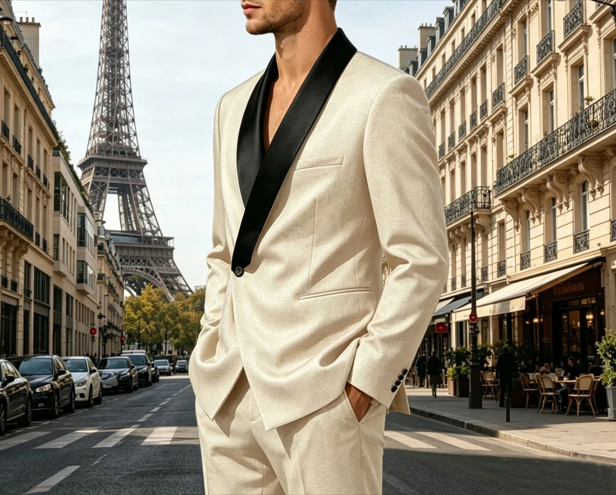 Smoking homme 2 pièces à revers châle – CLEVI Paris