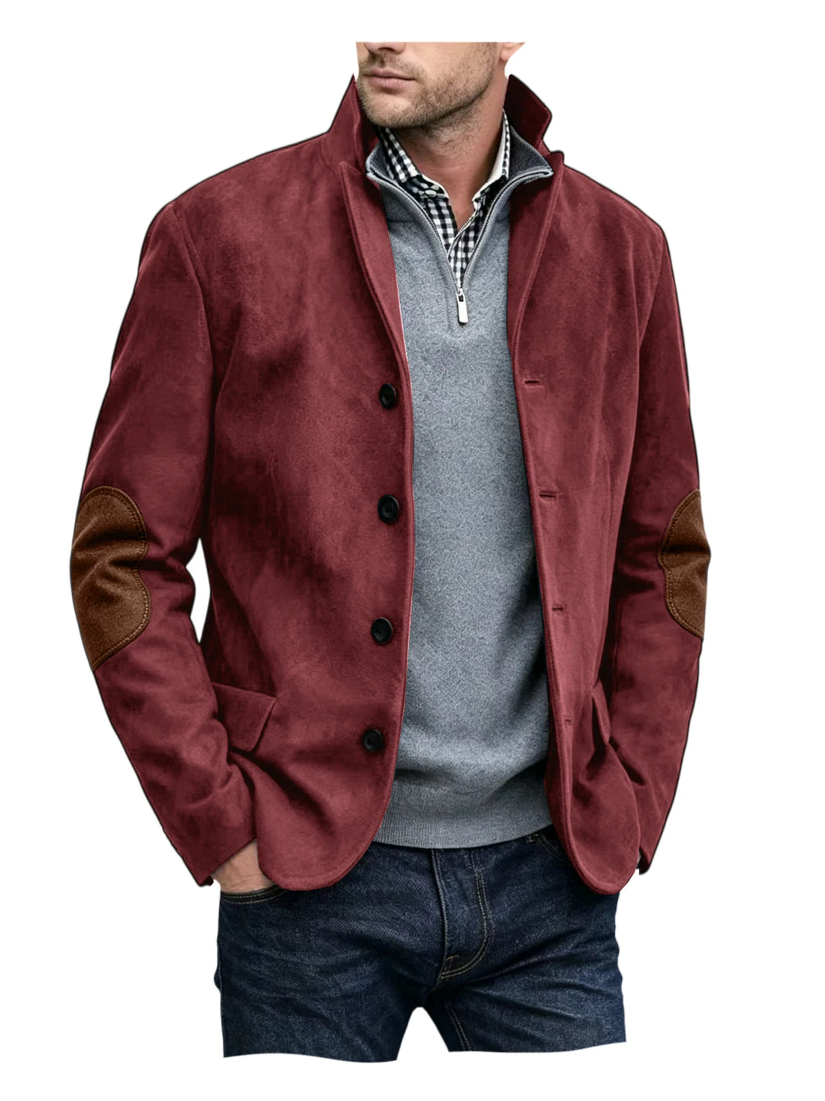 Blazer homme col montant, patchs aux coudes – CLEVI Paris