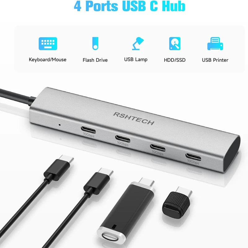 Hub USB-C 4 Ports 10Gbps Aluminium RSHTECH – CLEVI Paris