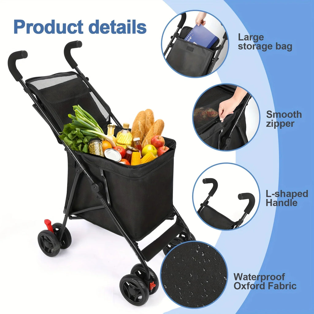 Chariot de courses pliable noir avec frein – CLEVI Paris