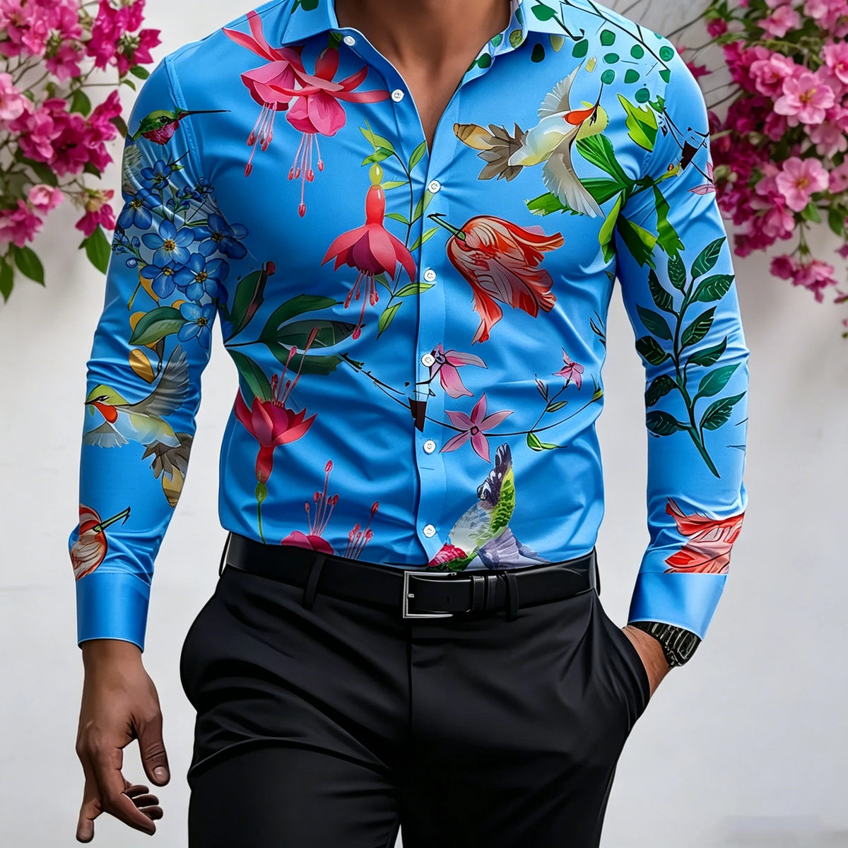Chemise homme florale à manches longues – CLEVI Paris