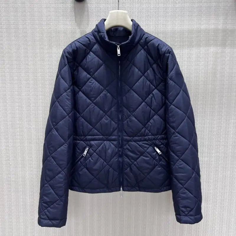 Veste femme matelassée à losanges et col montant – CLEVI Paris