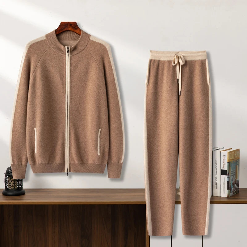 Ensemble homme cachemire zippé à bandes – CLEVI Paris