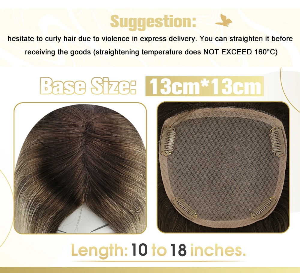 Topper Capillaire 100% Cheveux Humains Remy – Base Mono 13x13cm avec 4 Clips – CLEVI Paris