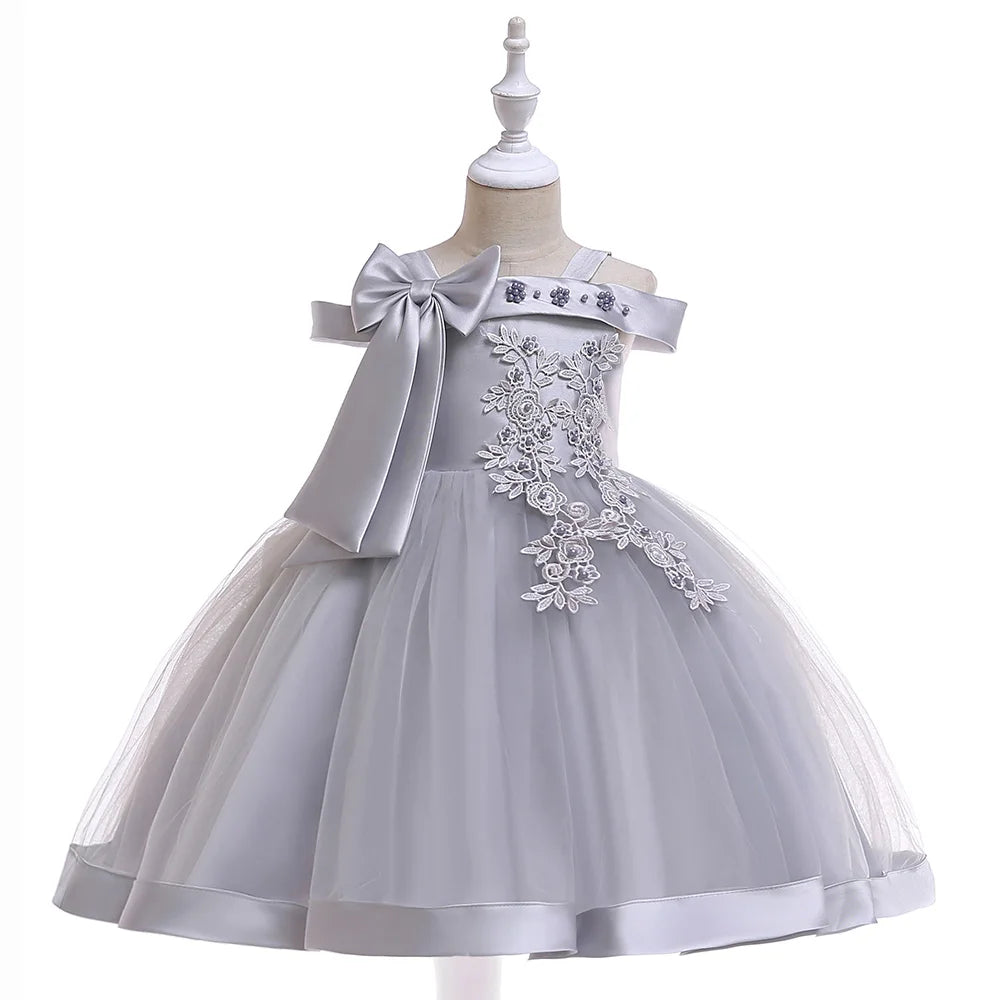 Robe cérémonie fille à fleurs appliquées – CLEVI Paris