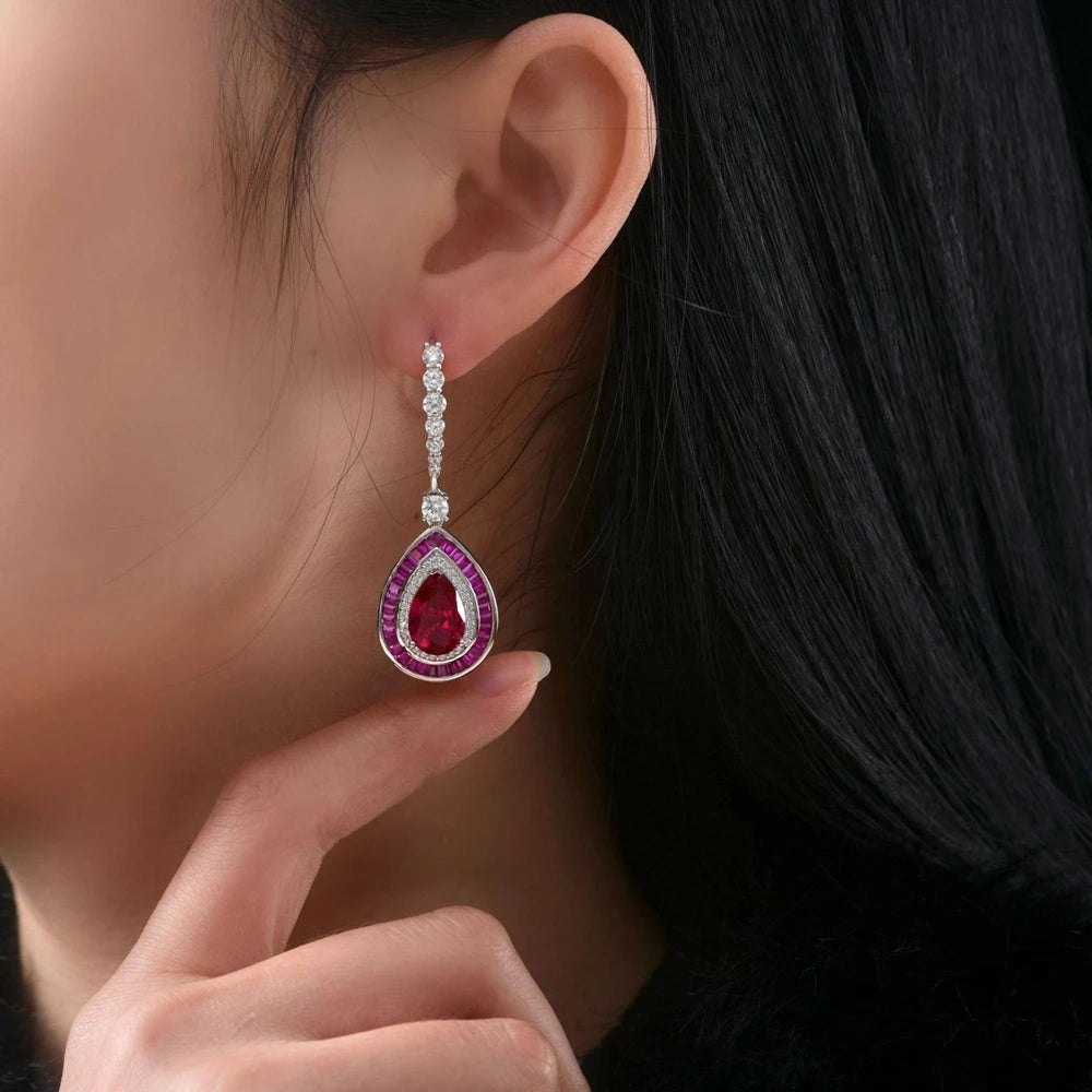 Boucles Oreilles Vintage Émeraude Rubis Argent 925 – CLEVI Paris