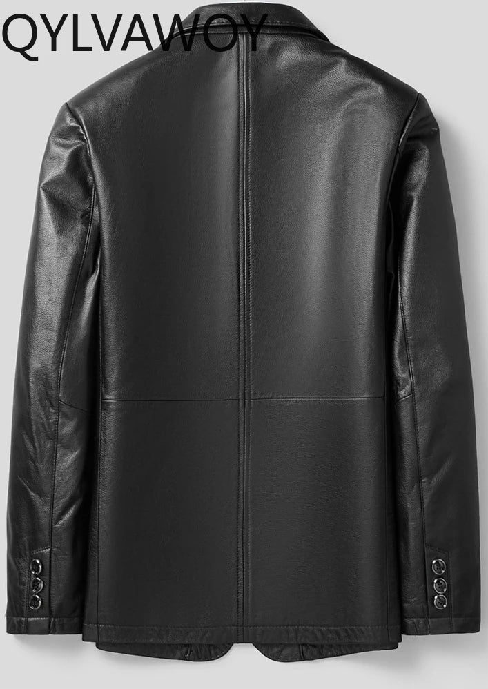 Veste homme noire en cuir de vache boutonnée – CLEVI Paris