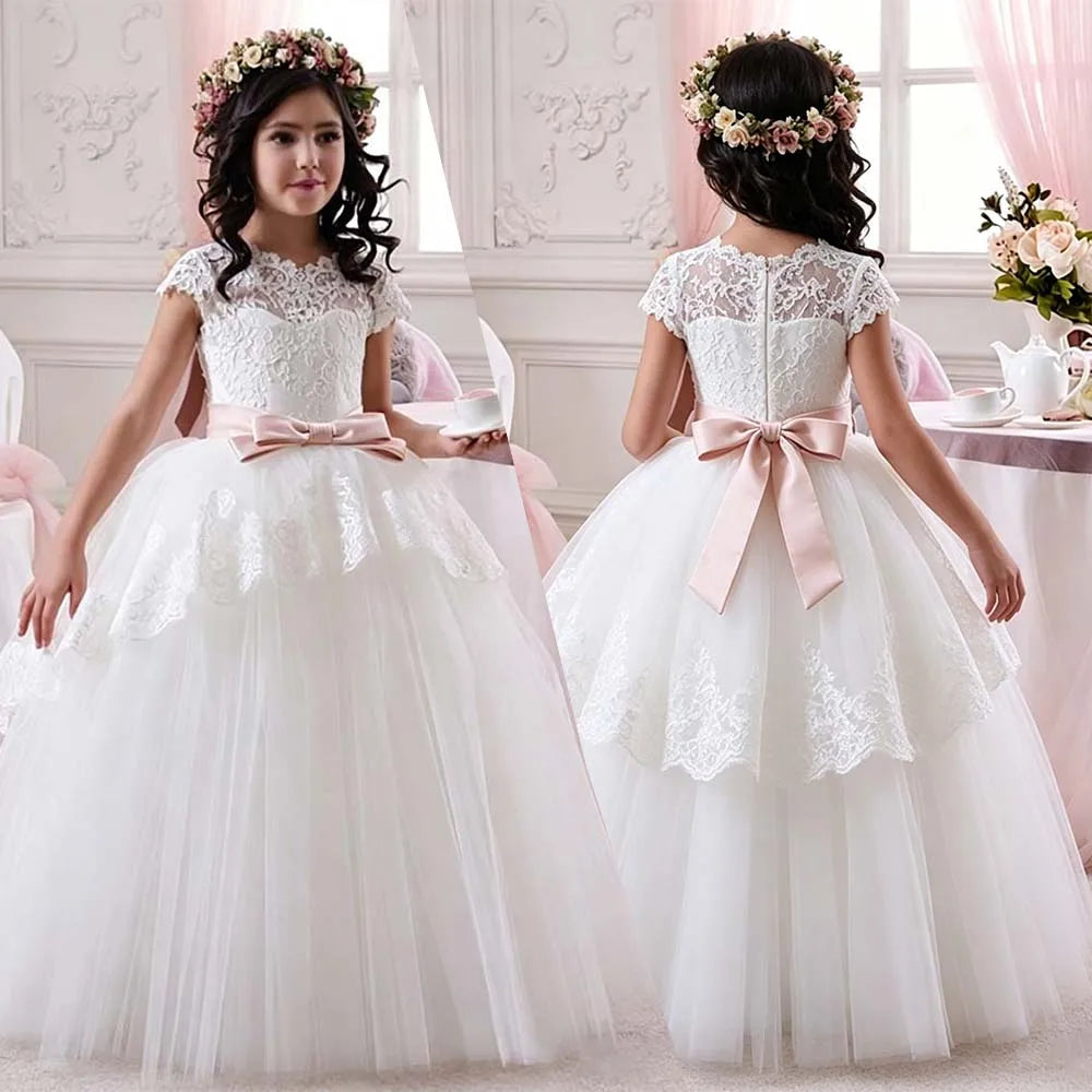 Robe cérémonie fille en dentelle et tulle – CLEVI Paris