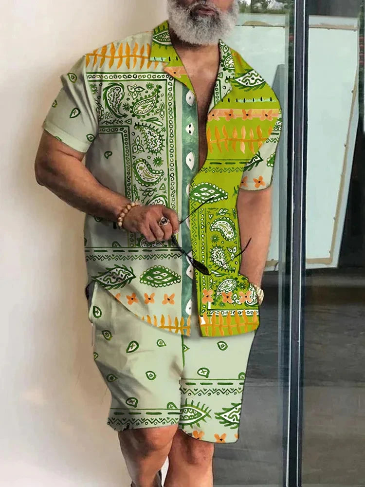 Ensemble 2 Pièces Homme Chemise Hawaïenne Imprimée Manches Courtes + Short Cordon Plage Voyage Été – CLEVI Paris