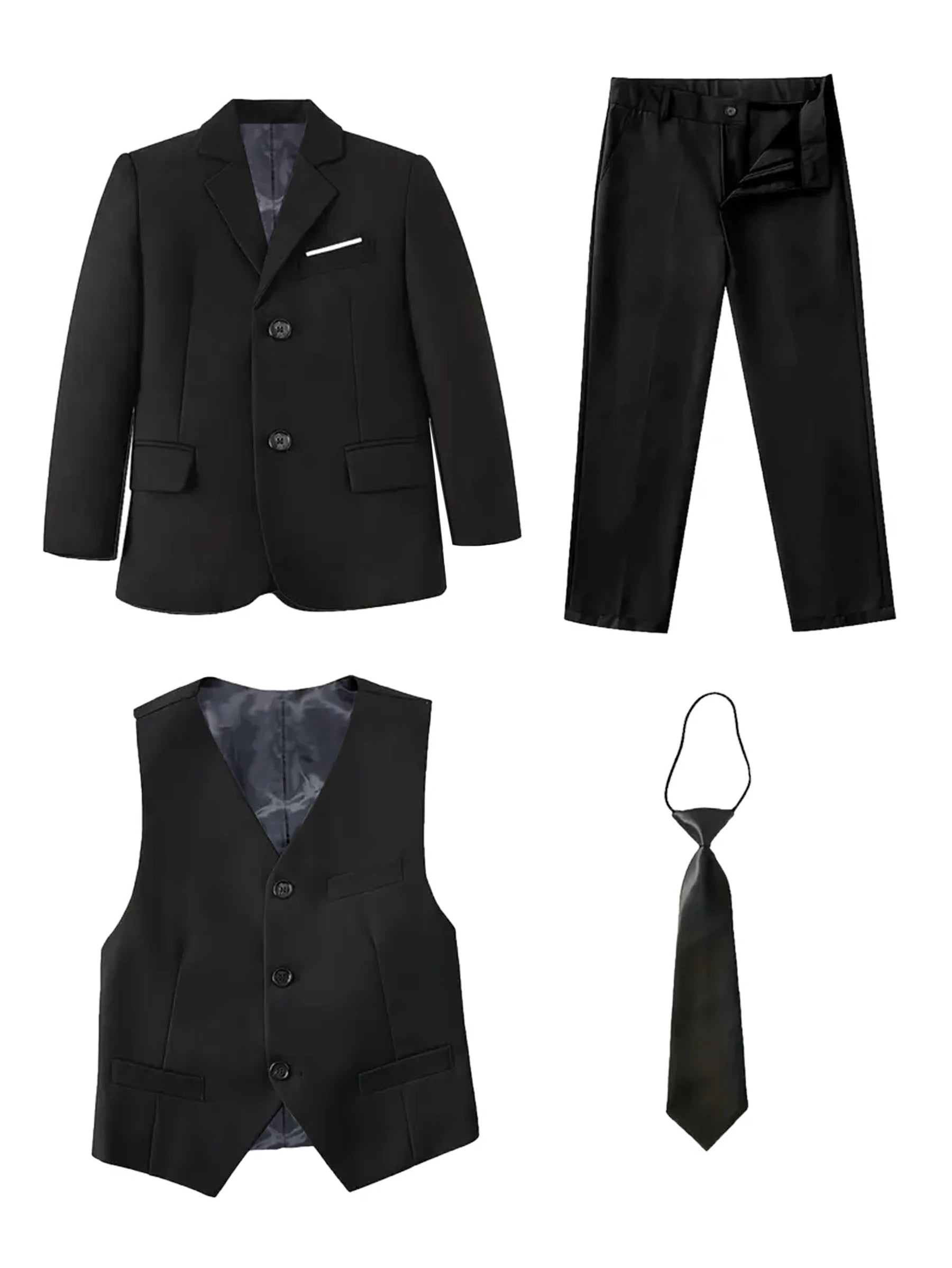 Costume 4 Pièces Garçon Mariage Cérémonie Slim Veste Gilet Pantalon Cravate 13 Coloris – CLEVI Paris