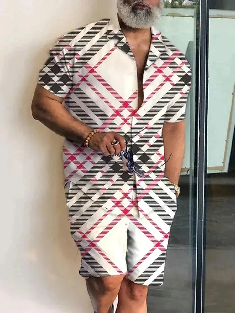 Ensemble 2 Pièces Homme Chemise Hawaïenne Imprimée Manches Courtes + Short Cordon Plage Voyage Été – CLEVI Paris