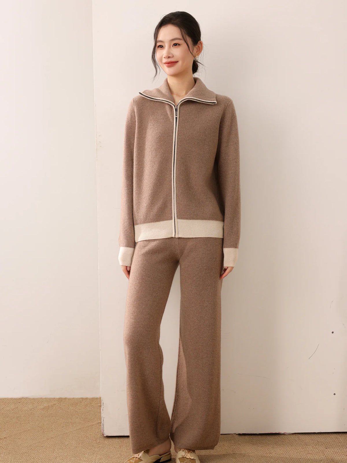 Ensemble femme mérinos cardigan et pantalon – CLEVI Paris