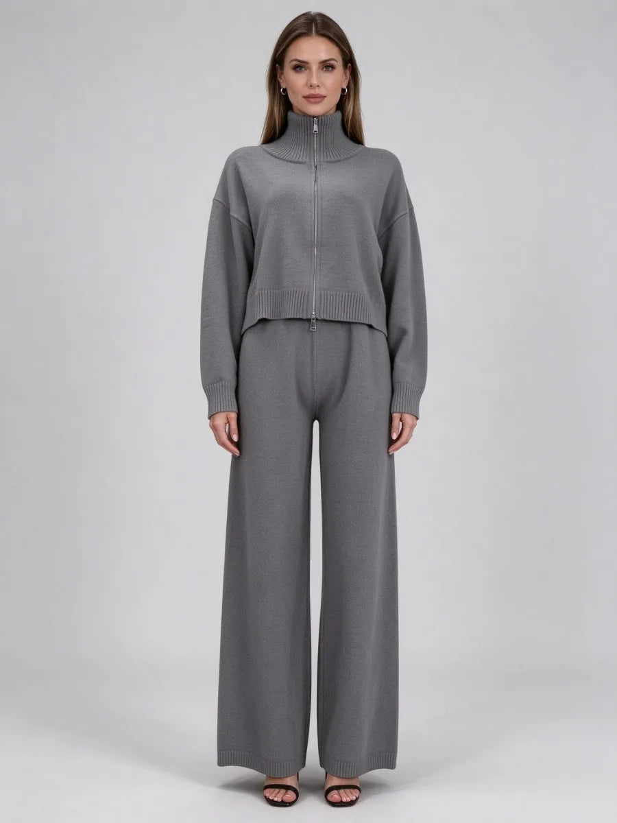 Ensemble maille femme, veste zippée et pantalon – CLEVI Paris