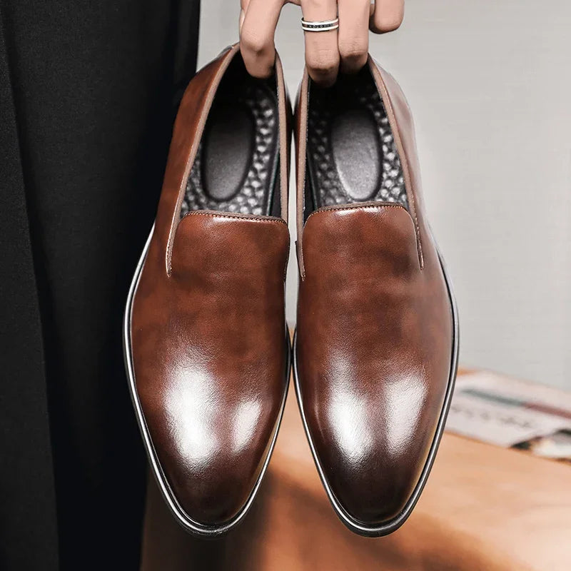 Mocassin Slip-On Cuir Verni Homme Bout Rond Business & Soirée Grande Taille – CLEVI Paris