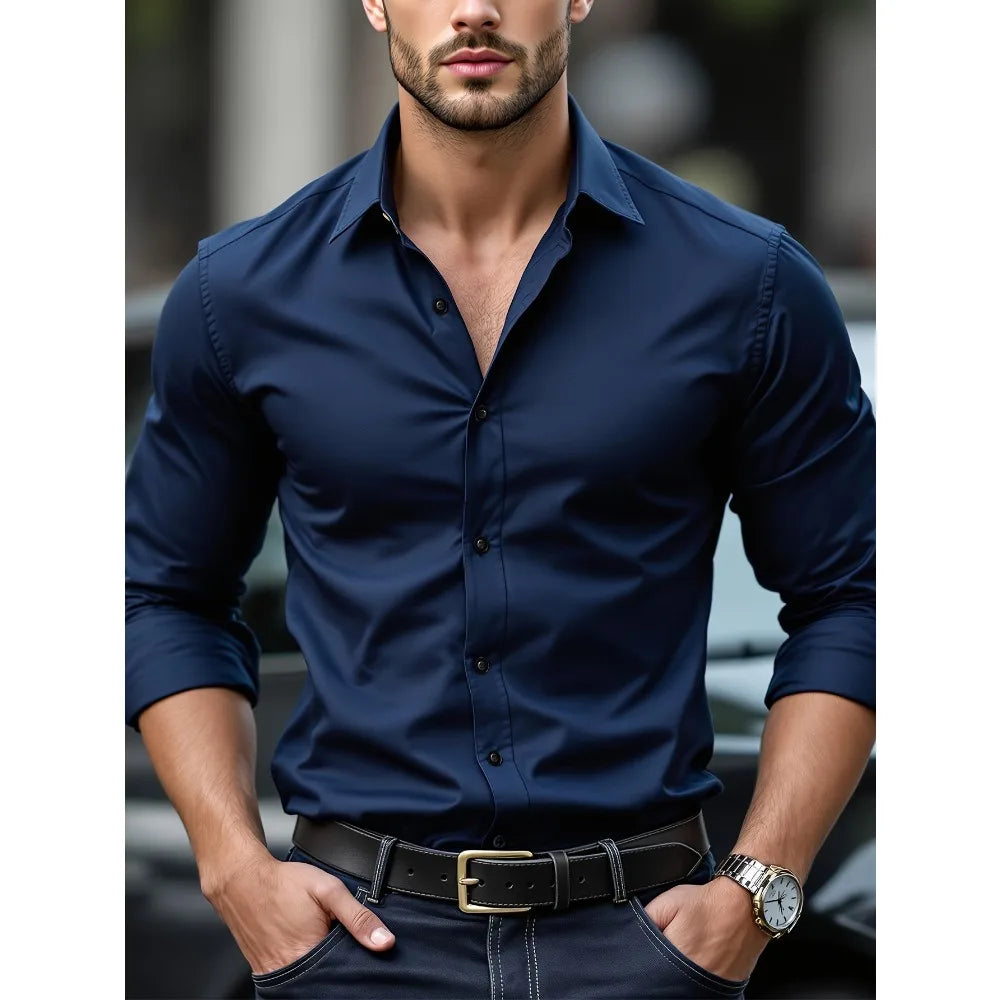 Chemise homme unie en polyester – CLEVI Paris
