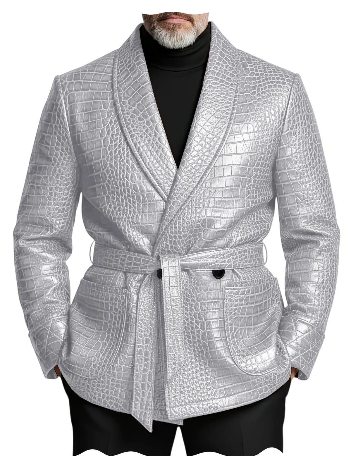 Blazer homme ceinturé à motif crocodile – CLEVI Paris