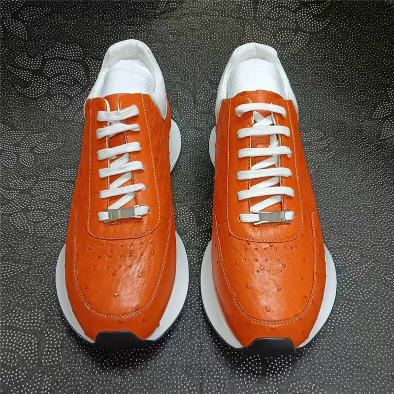Sneakers Cuir Autruche Orange Homme Lacets – CLEVI Paris