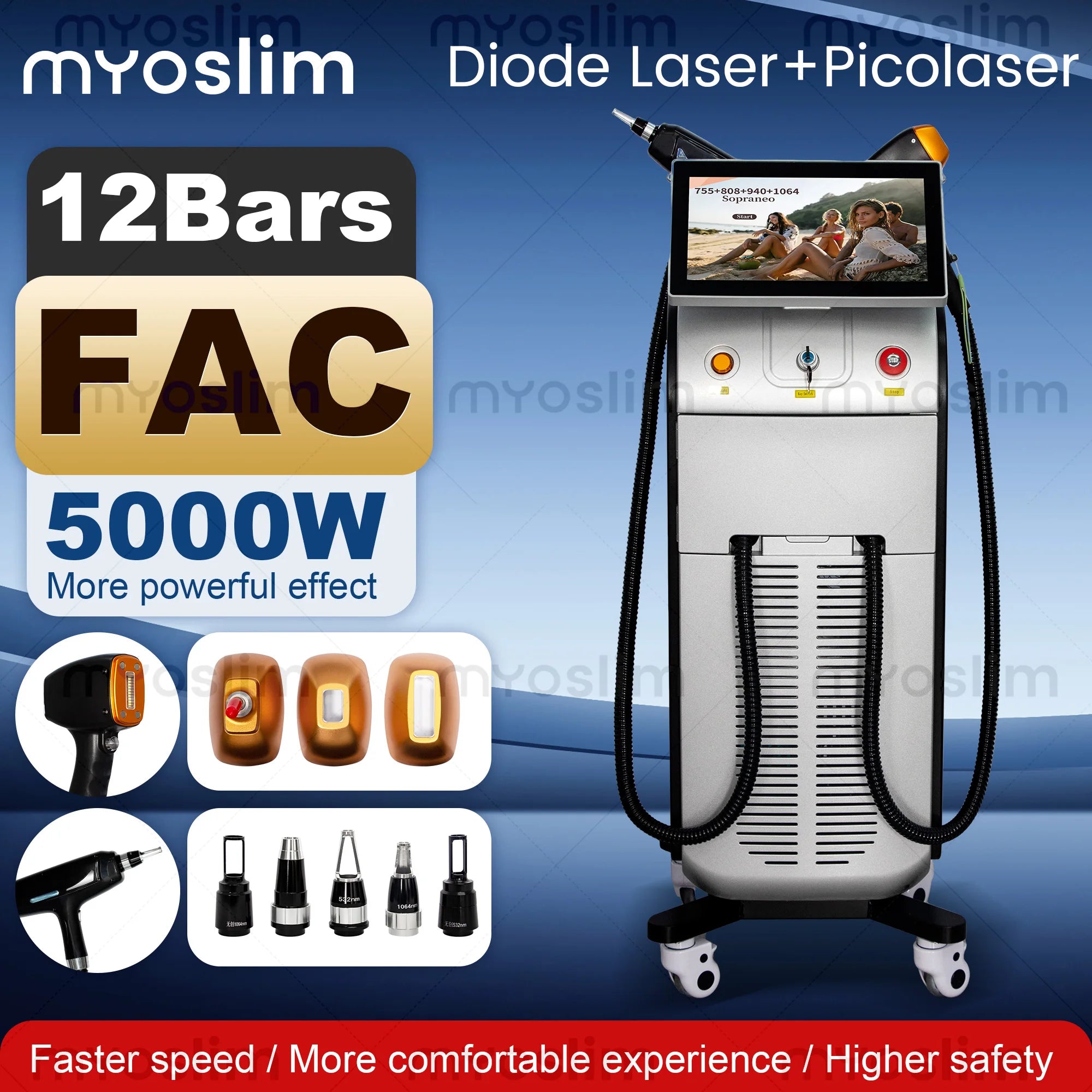 Machine Laser Diode Professionnelle 5000W – 4 Longueurs d'Onde 755/808/940/1064nm + Picoseconde – Épilation & Soin Peau Institut