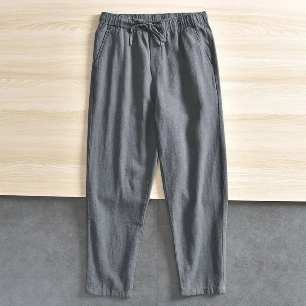 Pantalon Homme Lin Coton Jambe Droite Taille Élastique Cordon Léger Respirant Casual Été Multi-Couleurs – CLEVI Paris