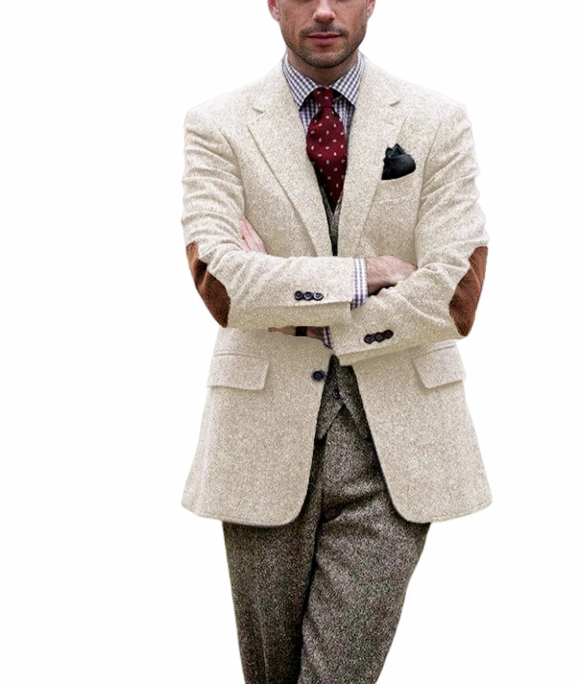 Blazer homme en tweed, revers cranté et coudes – CLEVI Paris