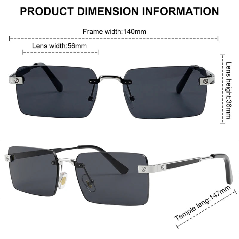 Lunettes de Soleil Rimless Rectangle Hip Hop Y2K Homme – CLEVI Paris