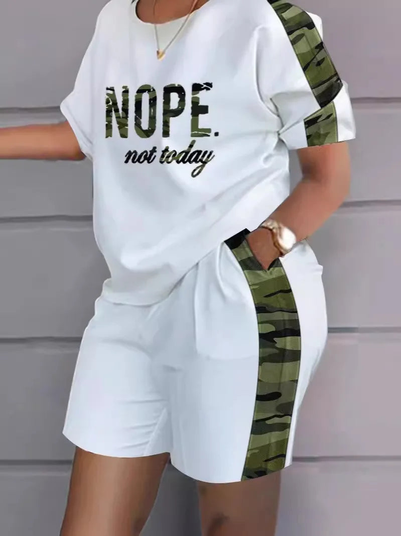 Ensemble 2 Pièces Femme T-Shirt Col Rond Imprimé Manches Courtes + Pantalon Crayon Taille Élastique Office Lady Casual 17 Coloris – CLEVI Paris