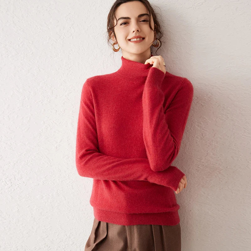 Pull femme en cachemire à col roulé – CLEVI Paris