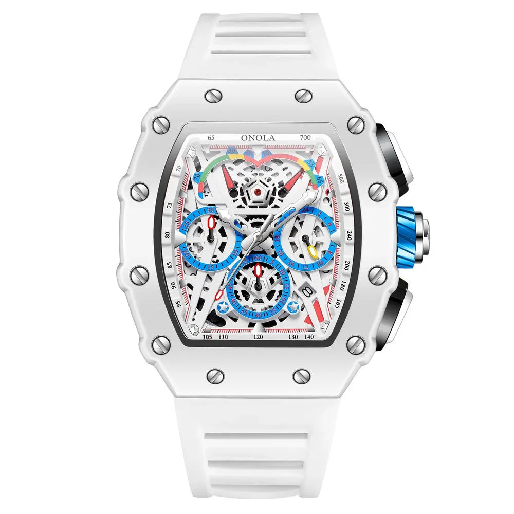 Montre Quartz Chronographe Tonneau ONOLA Homme Silicone – CLEVI Paris
