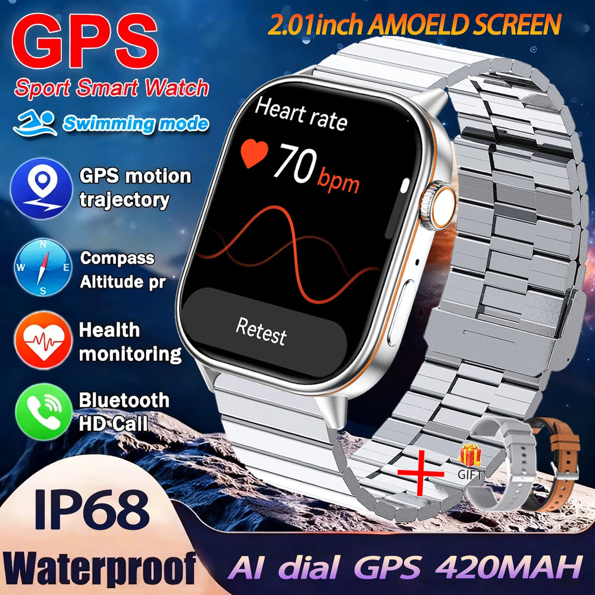Montre GPS QX17 AMOLED 2,01″ sport – CLEVI Paris