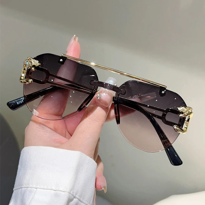 Lunettes de Soleil Aviateur Sans Monture Biseautées Dégradé UV400 Femme – CLEVI Paris