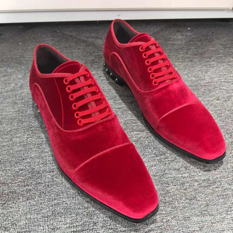 Chaussures Oxford homme en velours rouge – CLEVI Paris