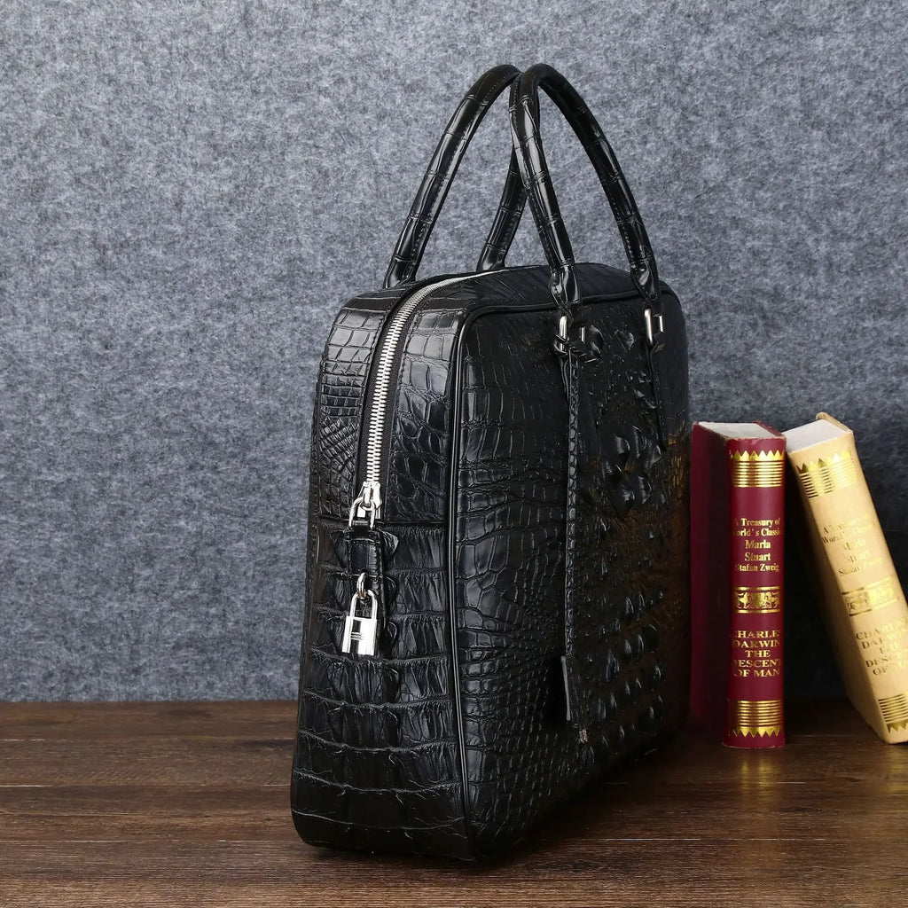 Sac Messager Homme Cuir Vache Véritable Alligator 42x31cm 14” – CLEVI Paris