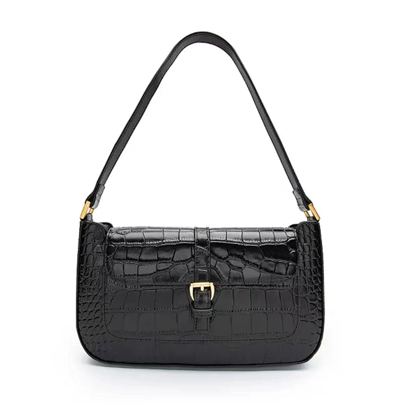 Sac Épaule Cuir Vache Motif Crocodile Femme 27x16cm Minimaliste – CLEVI Paris