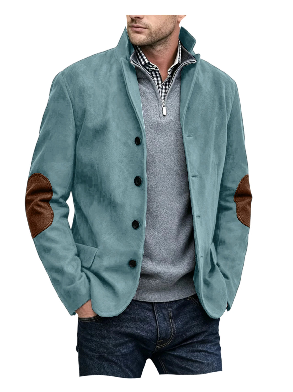 Blazer homme col montant, patchs aux coudes – CLEVI Paris