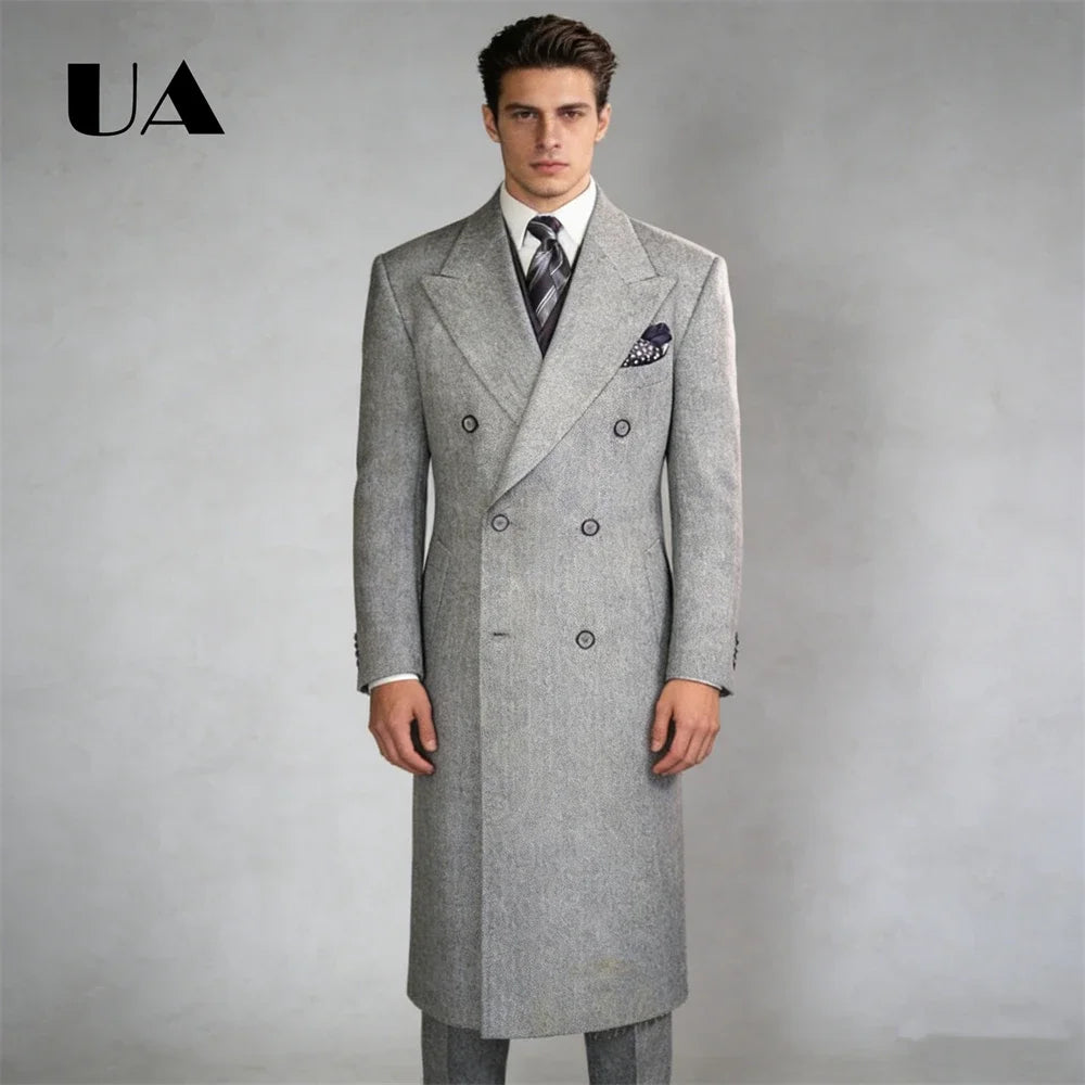 Manteau long homme gris à chevrons – CLEVI Paris