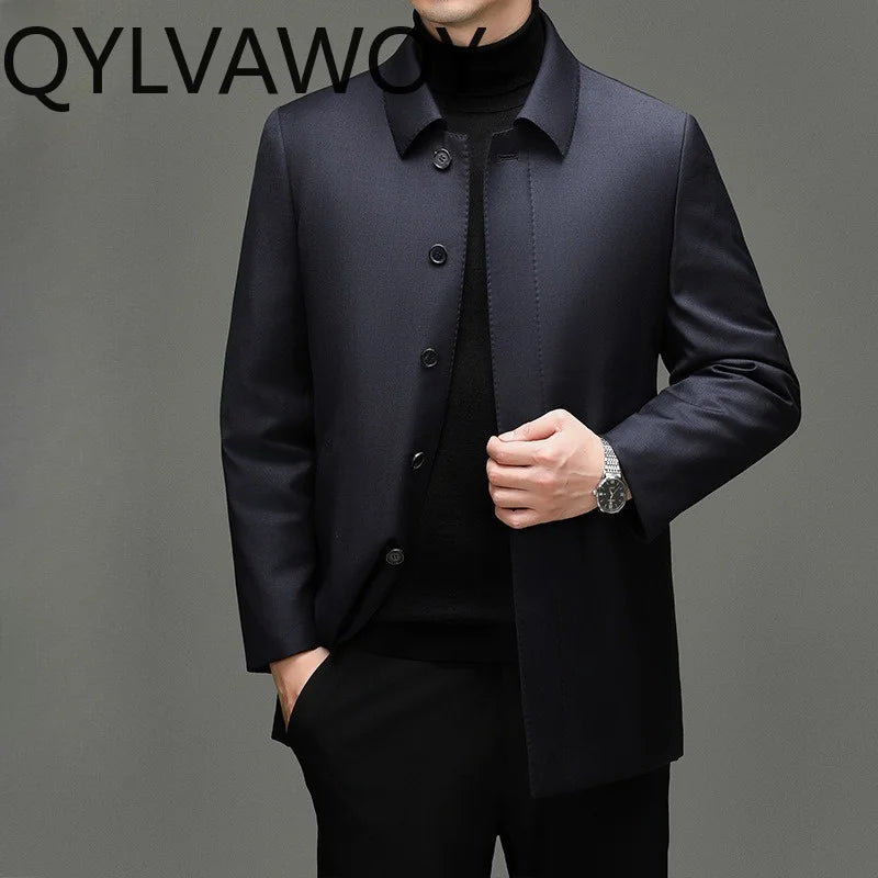 Manteau homme en laine et soie bleu marine – CLEVI Paris