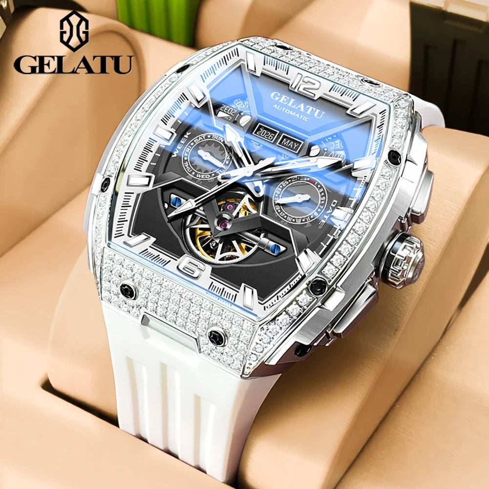 OUPINKE 6016 Montre Homme Automatique Diamants Squelette Saphir – CLEVI Paris